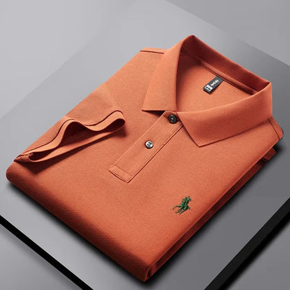 High end 100% cotton men's short sleeve solid color polo shirt light luxury brand embroidered business casual summer New T-shirt