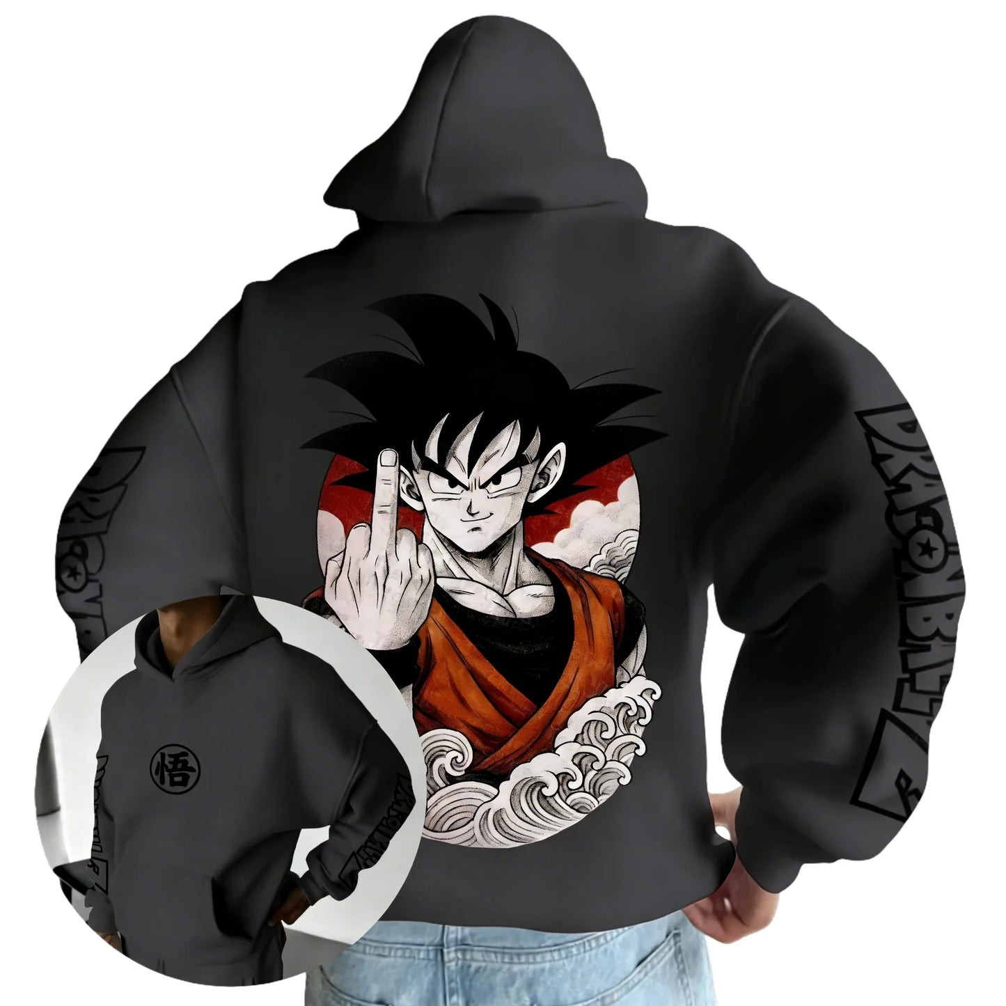 Retro Anime Hoodie, Japanese Style Goku Print Men's Pure Cotton Hoodie, Casual Loose Sports Daily Version