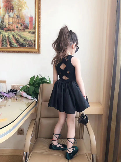 3 4 5 6 7 8 Years Baby Girl Dress Summer Fashion Black Cotton Princess Dress KF1027