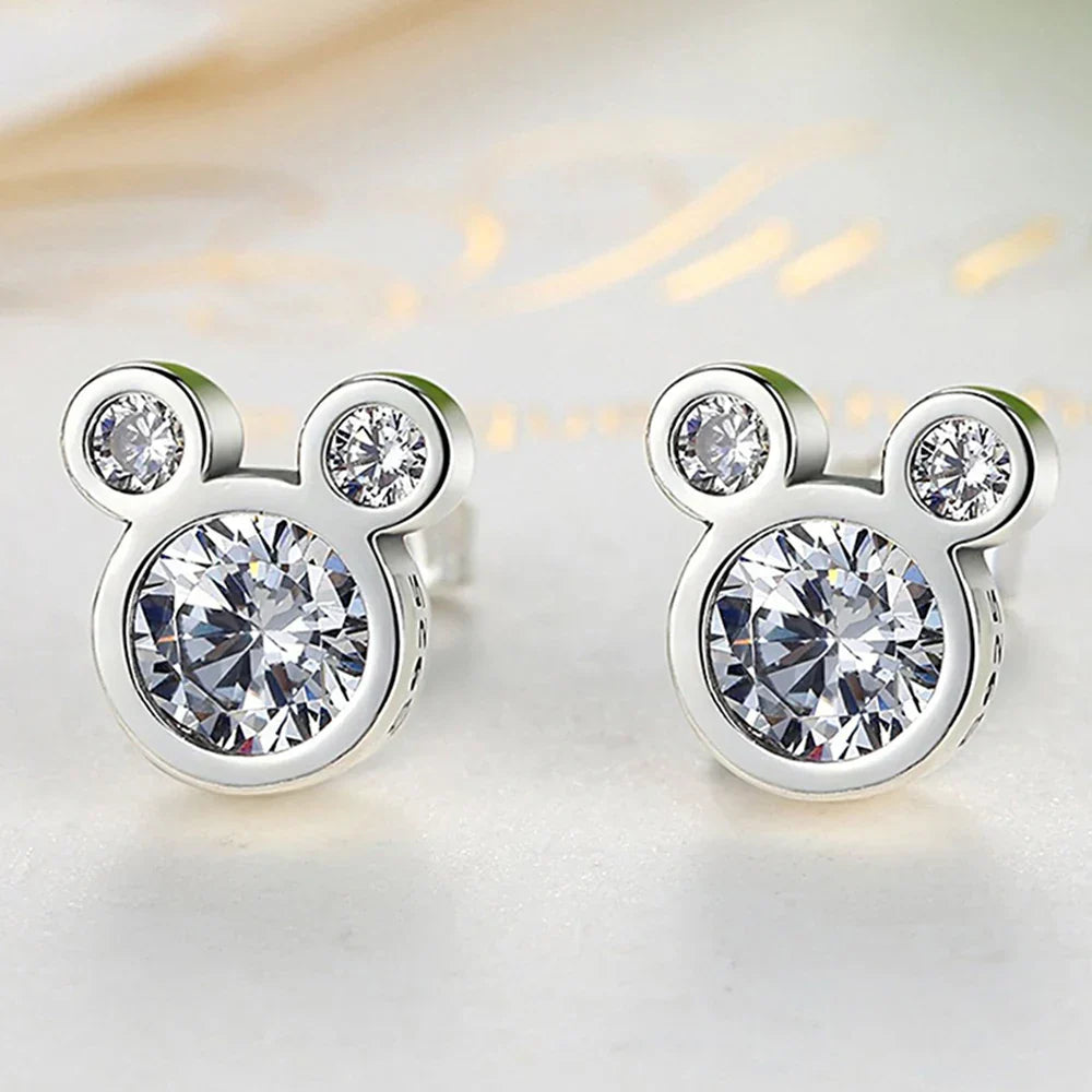 Hot Selling 925 Sterling Silver Cute Dazzling Mouse Cartoon Stud Earrings For Women Girl Authentic Original Jewelry Gift