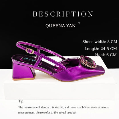 Nigerian Heel Party for Women Purple Color Shoes and Bag Set Rhinestone Handbag Italian Design Wedding