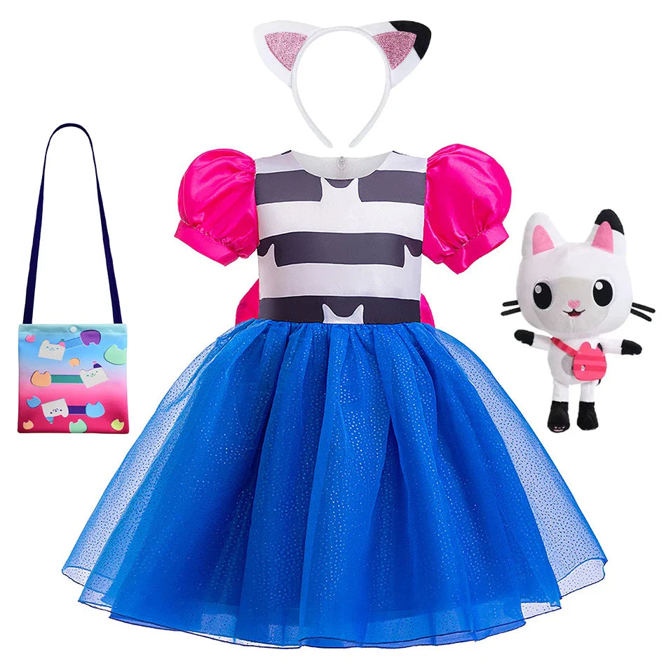 Cats Bow Princess Dress Girls Summer Doll House Cosplay Fancy Cute Frocks Children Holiday Halloween Birthday Party Gown