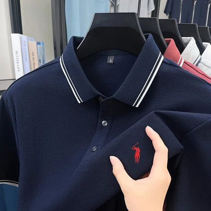 Fashion brand 100% cotton summer new item men's original pony embroidered polo shirt comfortable and breathable short sleeve top