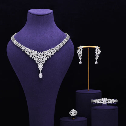 Bridal Zirconia Full Jewelry Set for Ladies Party Luxury Dubai Nigeria CZ Crystal Wedding Necklace Set