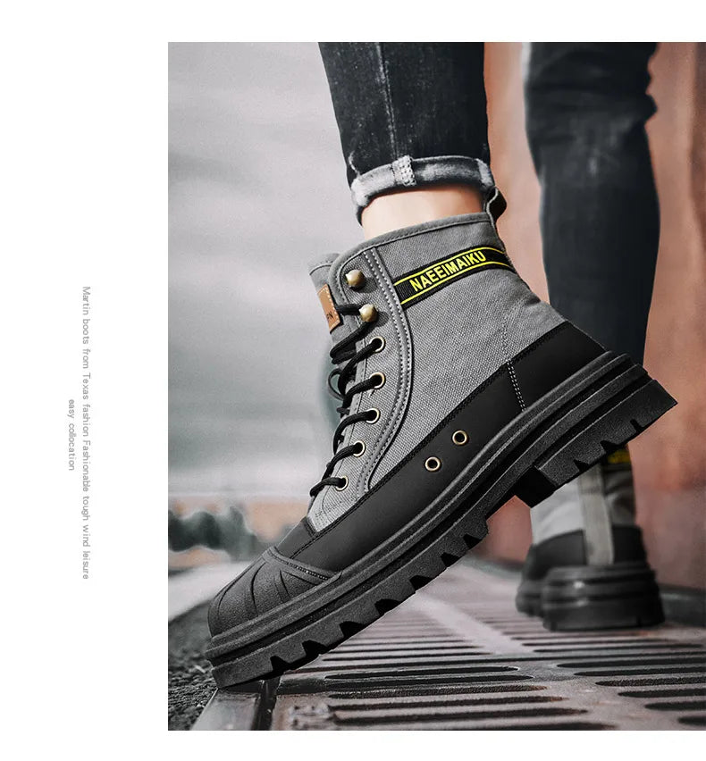 Men's boots four seasons high-top casual boots canvas boots soft-soled non-slip thick-soled outdoor boots fashion tooling boots
