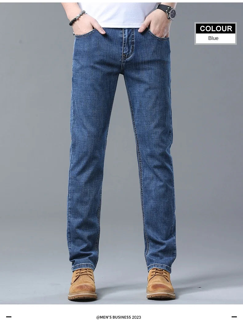 2026 Brand New Men  Straight Blue Gray Jeans Business Fashion Classic Style Cotton Stretch Denim Pants Male Brand Trousers