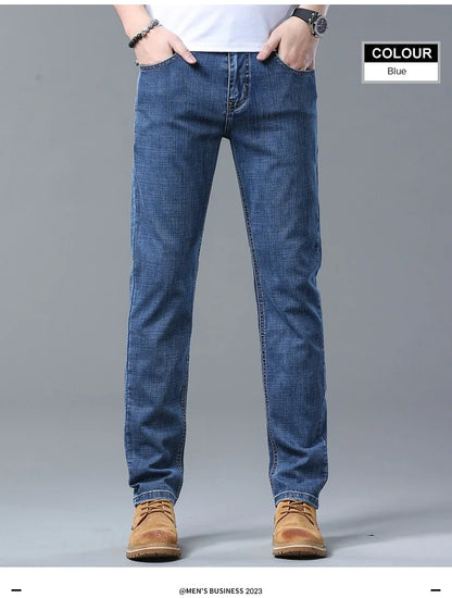 2026 Brand New Men  Straight Blue Gray Jeans Business Fashion Classic Style Cotton Stretch Denim Pants Male Brand Trousers
