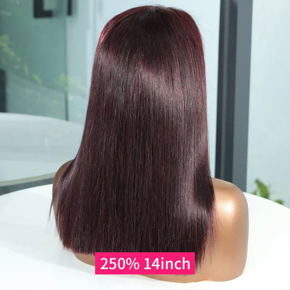 13x6 13x4 Frontal Bob 100%Human Hair Lace Front Wig Dark 99J Burgundy Square Cut Raw Vietnamese Bone Straight 250% Pre Plucked