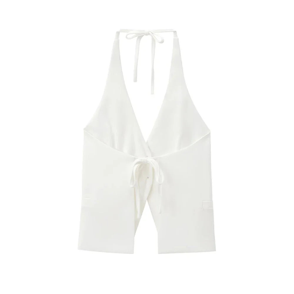 Front Button Tank Tops for Women, Tied Halter Neck, Backless, Female Camis, Sexy Fashion
