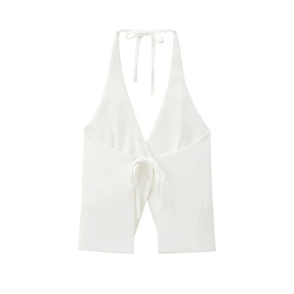 Front Button Tank Tops for Women, Tied Halter Neck, Backless, Female Camis, Sexy Fashion