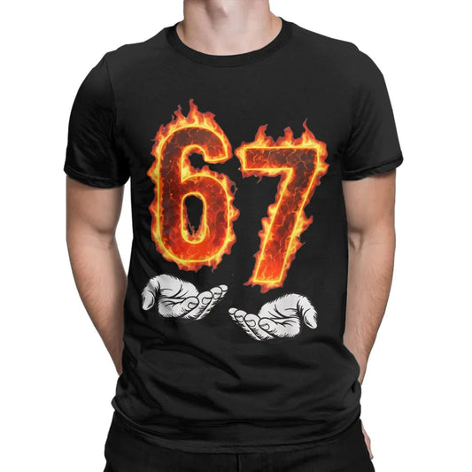 6 7 Meme Six Seven 67 Hands Meme Fire Printed T-Shirt for Men Women Leisure Cotton Tees Round Neck Short Sleeve T Shirt 3XL Tops