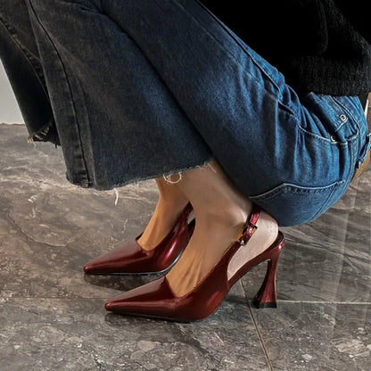 Women's Pumps Sexy Pointe High Heels Sandals Fashion Patent Leather High Heels Elegant Temperament High Heeled Sandals for Women