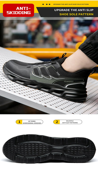 NEW Rotary Buckle Security Boots for Men WorkSneakers Women Boots Breathable Steel Toe ShoesSafety Puncture-Proof Men Boots