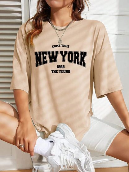 Quando 1968 A Nova Iorque É Jovem Camisetas Femininas De Algodão Oversize Camisetas Diárias Criatividade Roupa Casual Individual De Rua