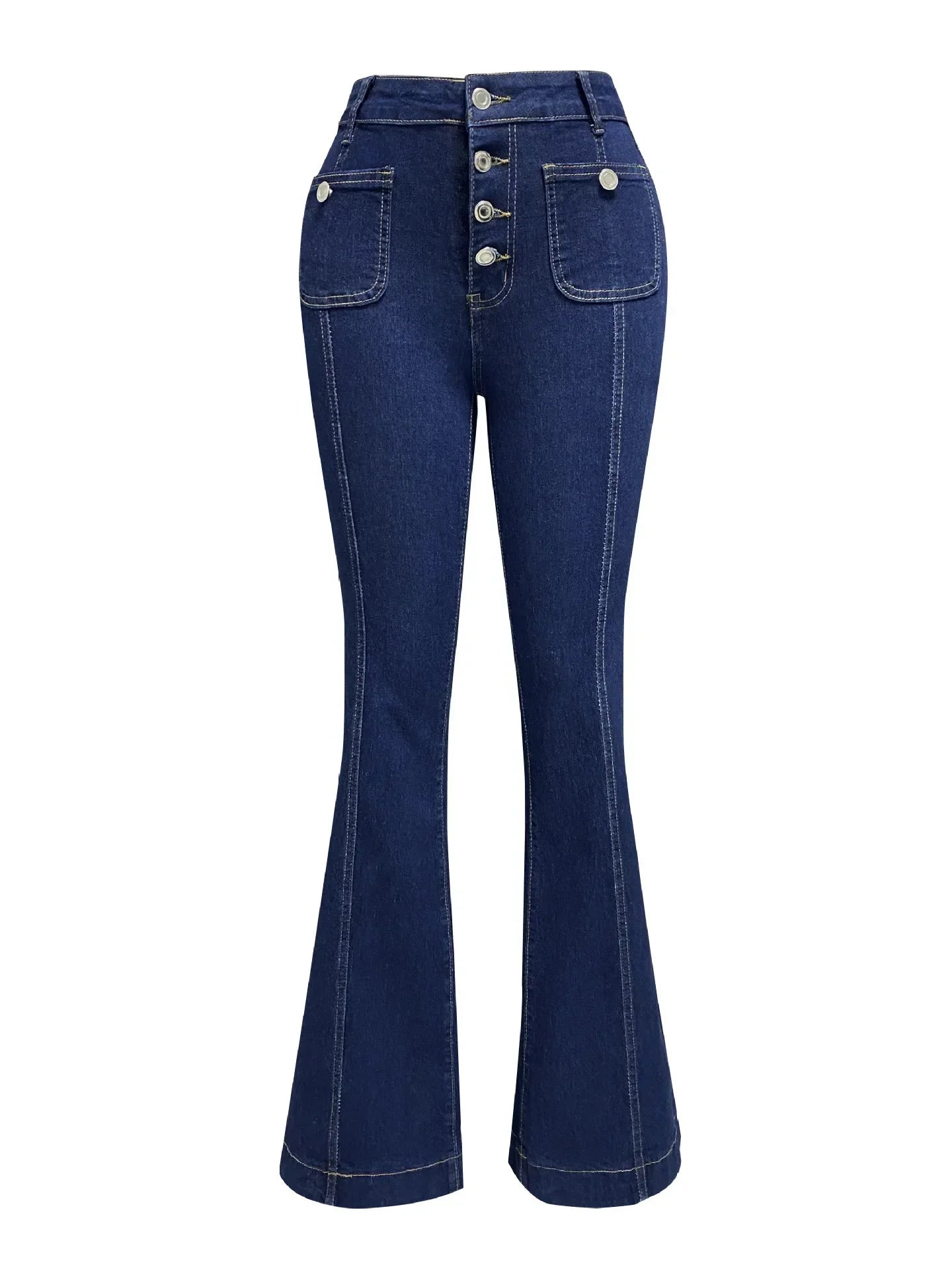 Women Jeans Flare Pants High Waist Streetwear Pockets Buttons
