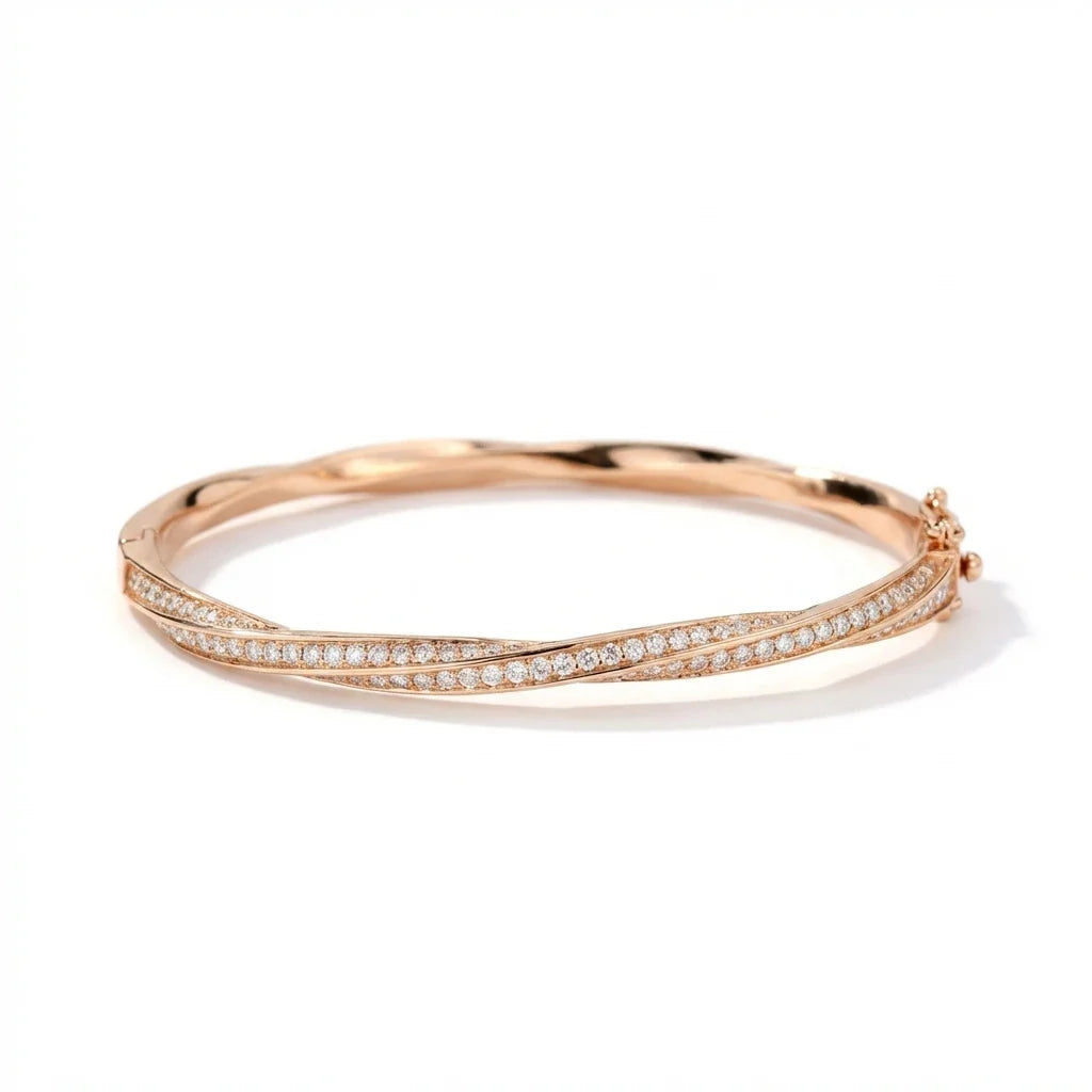 D VVS1 Moissanite Twisted Bangle Bracelet for Women GRA Certified Solid 925 Sterling Silver Plated 18K Wedding Bracelet