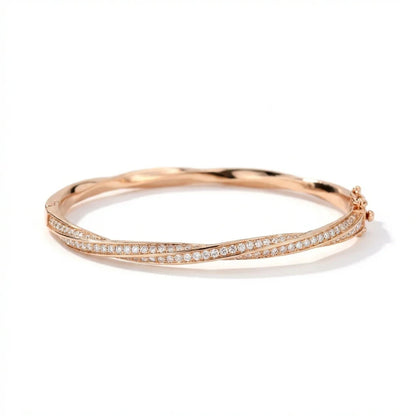 D VVS1 Moissanite Twisted Bangle Bracelet for Women GRA Certified Solid 925 Sterling Silver Plated 18K Wedding Bracelet