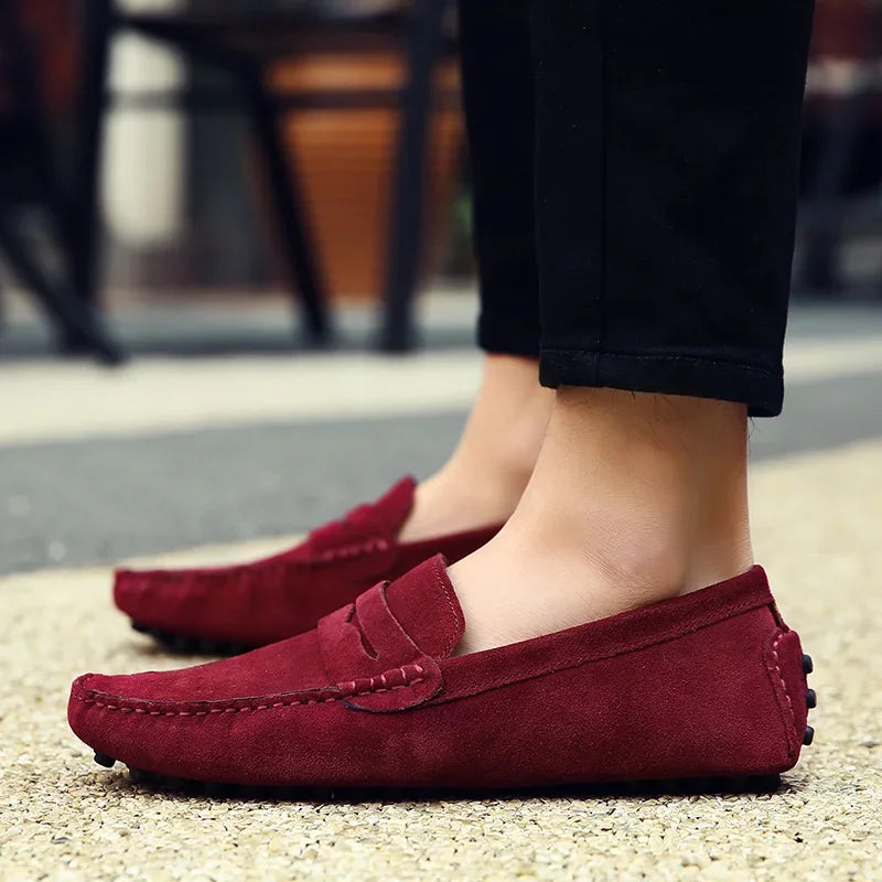 High Quality Suede Men Casual Shoes Non-slip Mens Driving Shoes Slip on Flats Loafers Leather Shoes 10 Colors Size 38-49