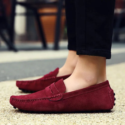 High Quality Suede Men Casual Shoes Non-slip Mens Driving Shoes Slip on Flats Loafers Leather Shoes 10 Colors Size 38-49