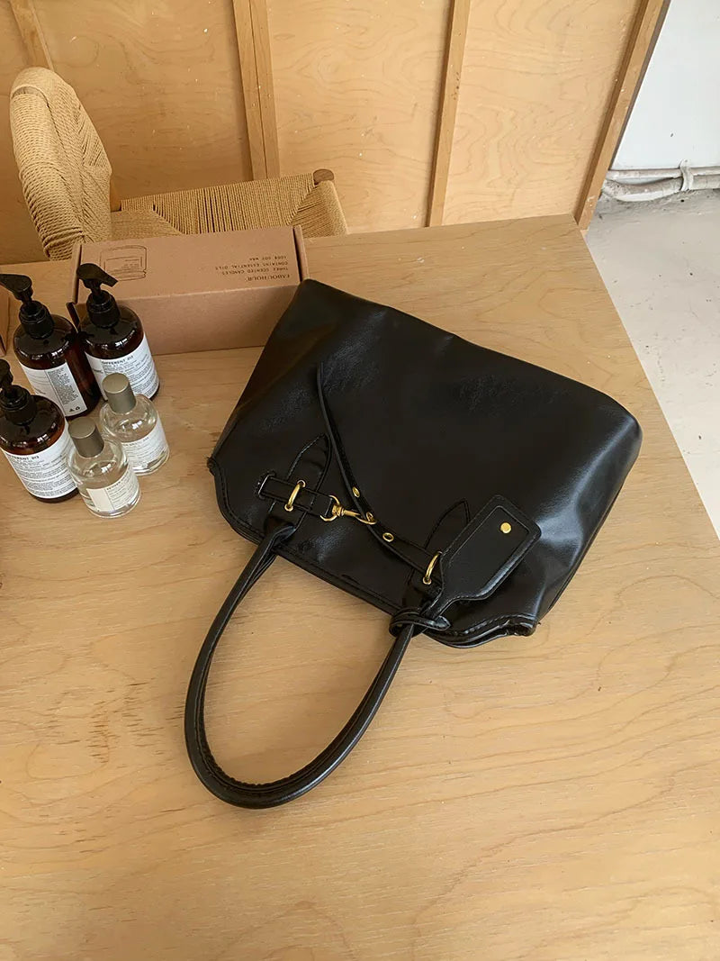 Vintage Designer Luxury Tote Bag Casual Lage Capacity Women's Shoulder Bag Simple Commuting PU Leather Ladies Handbags