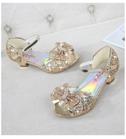 Girls High Heels For Kids Princess Leather Sandals Children Halloween Cosplay Party Wedding Dancing Shoes Fashion Crystal Shoes