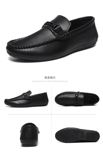 Trend White Loafers Man Big Size 46 Breathable Lightweight Men's Leather Shoes Comfortable Casual Shoes Men Driving Shoes