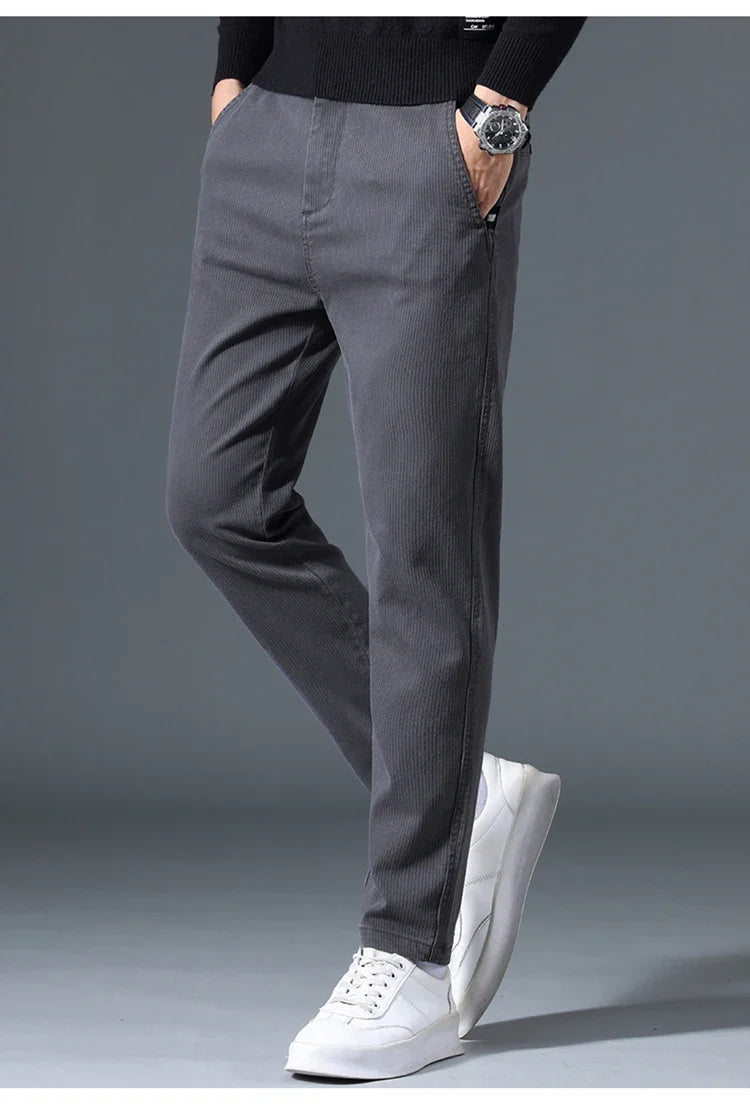2025 Autumn New Casual Pants Men's Fashion Slim Fit Thick Straight Pants Soft Cotton Retro Style Streetwear Trousers Clothing