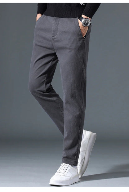 2025 Autumn New Casual Pants Men's Fashion Slim Fit Thick Straight Pants Soft Cotton Retro Style Streetwear Trousers Clothing