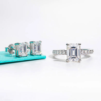 3ct Emerald Cut D Color Moissanite Engagement Rings For Women 925 Sterling Silver Luxury Wedding Ring Jewelry Wholesale