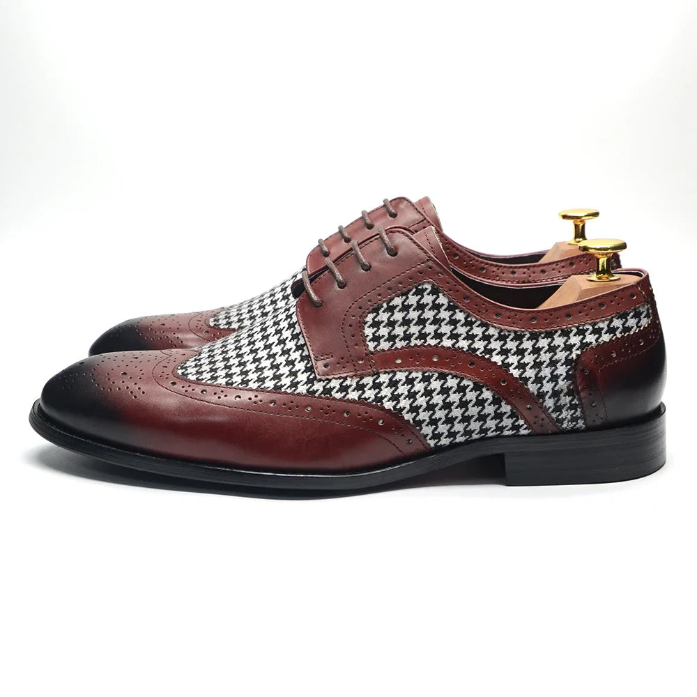 Mens Dress Shoes Original Luxurry Fabric and Genuine Leather Brogue Social Party Business Lace Up Derby Wedding Formal Shoes Men