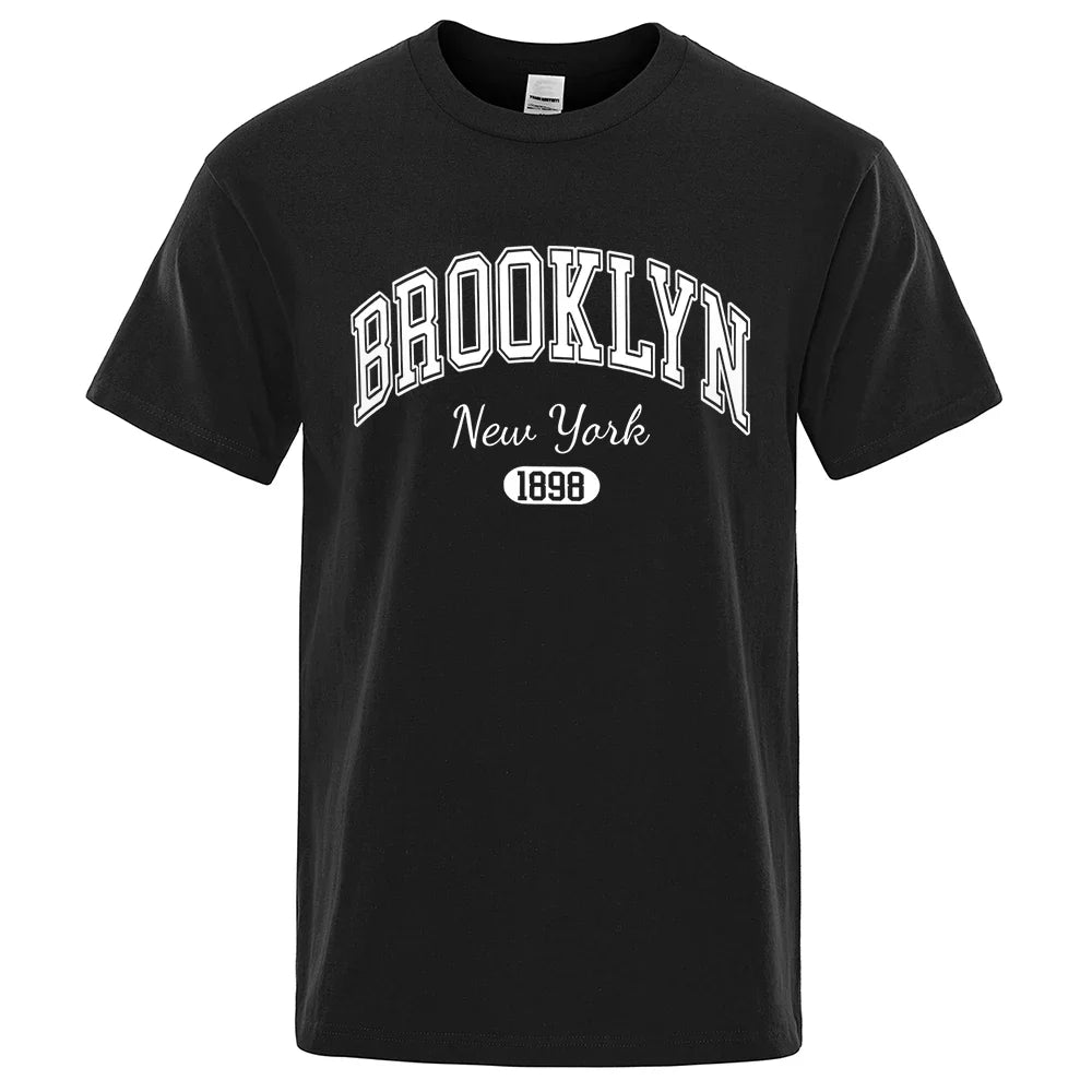 Brooklyn New York 1898 City Letter Print T Shirts Male Fashion Loose T-Shirts Casual O-Neck Tshirt Cotton Tees Tops Couple