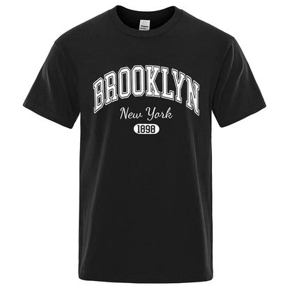 Brooklyn New York 1898 City Letter Print T Shirts Male Fashion Loose T-Shirts Casual O-Neck Tshirt Cotton Tees Tops Couple