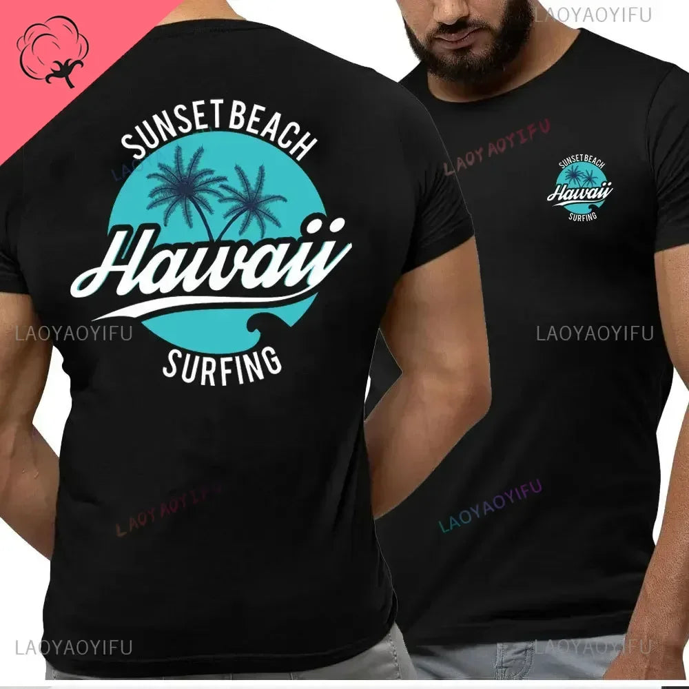 Hawaiian Traditions North Shore Hawaii Surfing Men Women White High Qulaty Cotton T-shirt Comfortable Beach-style Surf Tee Tops