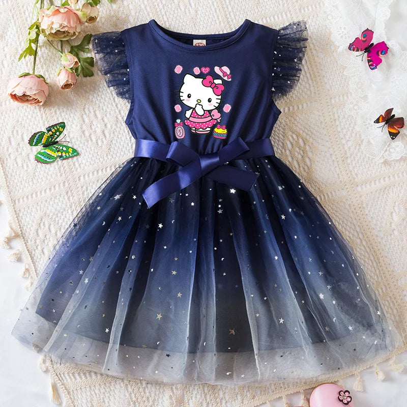 Girls Sequin Tutu Dress with Bow Flutter Sleeves Summer Princess Party Outfit for Toddler Kids 2-6 Years