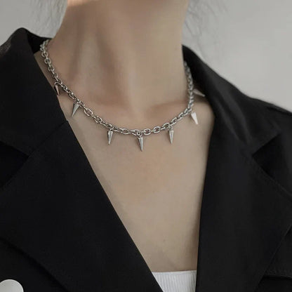 Stainless Steel Punk Aesthetic Stud Necklace Men Choker Cool Hip Hop Women Rivet Pendant Necklace Gothic Jewelry Gifts