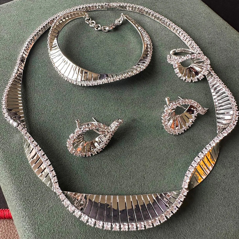 Famous Brand 4PCS Green CZ Luxury African Jewelry Set For Women Wedding Party Zircon Crystal Dubai Bridal Jewelry Set Gift
