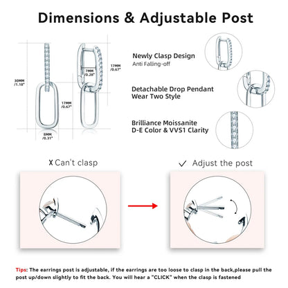 Moissanite Paperclip Link Earrings for Women Silver 925 Real 1.4mm D Color Diamond Huggie Hoop Earrings 2023 Trend Jewelry