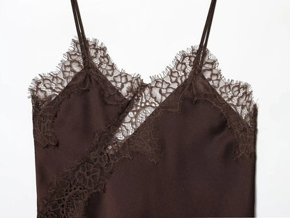 Women Fashion Lace Stitching Camisole Asymmetric Hem Sexy Backless Tank Top Summer Trend Lady Club Party Evening Chic Tops
