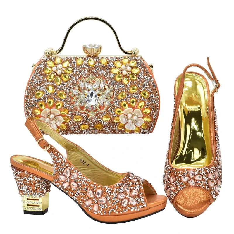 2026 Italian Shoes and Bags Matching Set with Rhinestone Plus Size Shoes Luxury Italian Shoe and Bag Set Wedding Shoes Bride