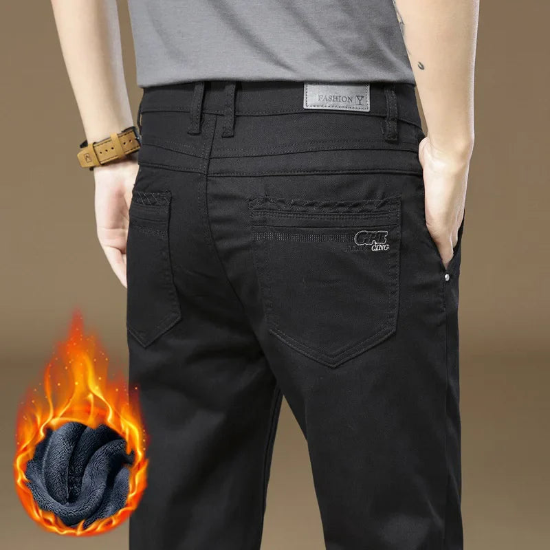 3 Colors Men's Fleece Casual Pants 97% Cotton Warm Velvet Elasticity Business Trousers Straight Fashion Korean Thicken Pants
