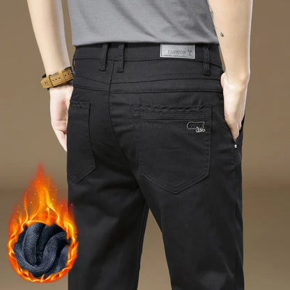 3 Colors Men's Fleece Casual Pants 97% Cotton Warm Velvet Elasticity Business Trousers Straight Fashion Korean Thicken Pants