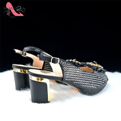 Italian Women Shoes Matching Bag Set in Green Color 7 CM Comfortable Heels with Plaform Elegant Peep Toe Sandals