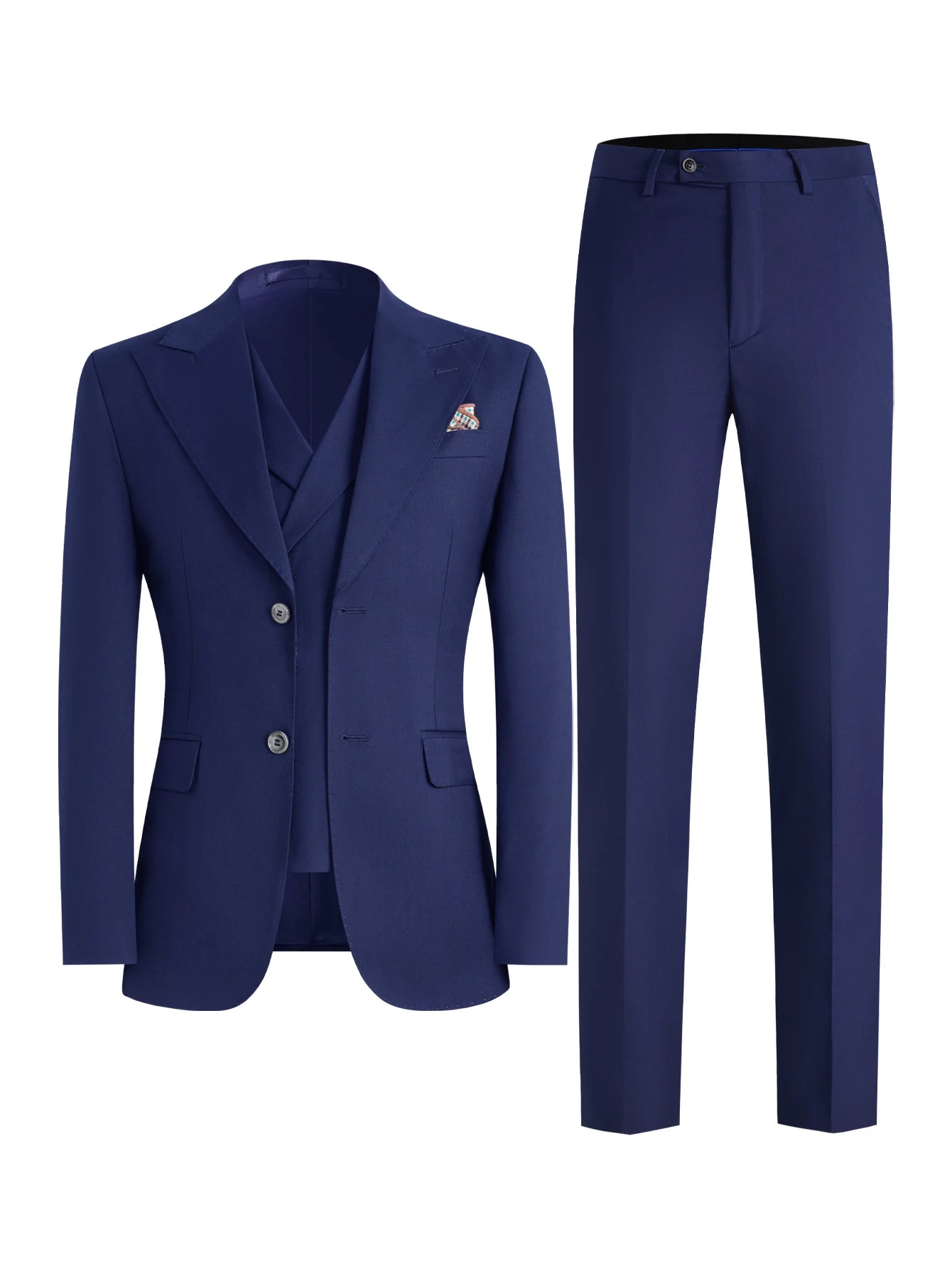 Men's 3-Piece Solid Suit Set Peak Lapel Blazer Jacket Vest Pants for Wedding Business Prom Tuxedo