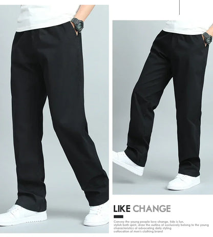 Men's 100% Cotton Cargo Pants Business Relaxed Fit Long Trousers Men Elastic Waist Drawstring Sweatpants Autumn Men Jogger Pants