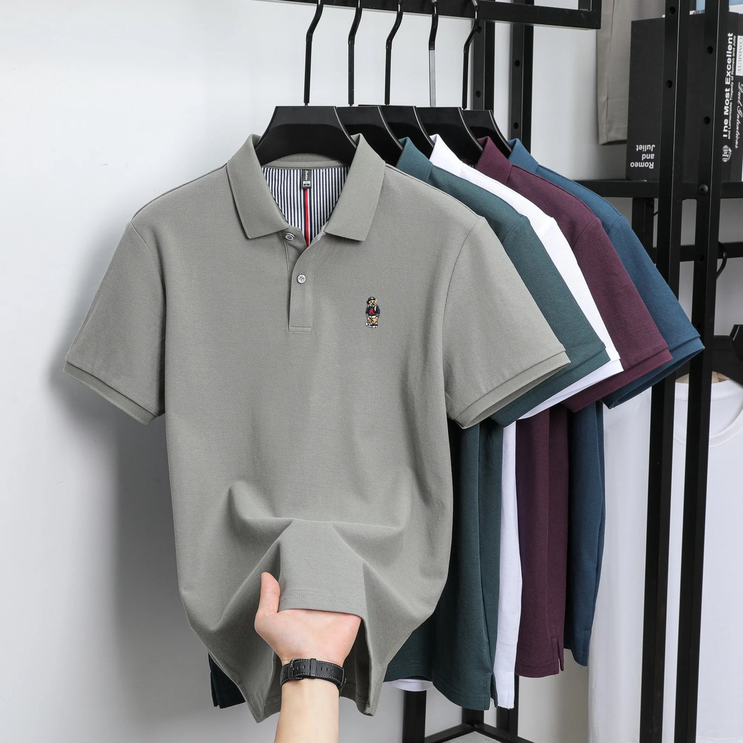 100% cotton high-quality short sleeve men's polo shirt fashion brand cute bear embroidery top Korean casual breathable T-shirt