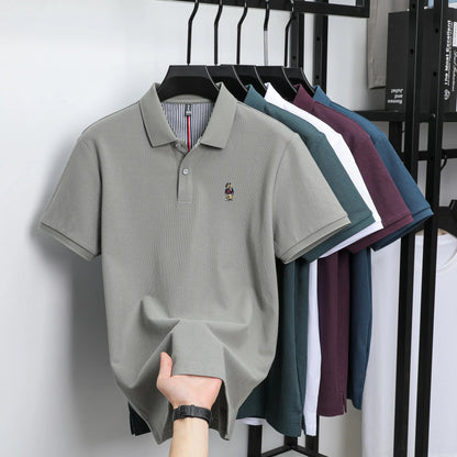 100% cotton high-quality short sleeve men's polo shirt fashion brand cute bear embroidery top Korean casual breathable T-shirt