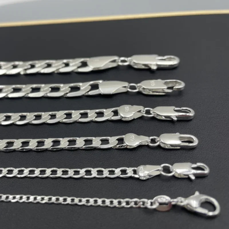 925 Sterling Silver Necklace 2-12mm Width 40-75cm Long Chain Lobster Clasp Men and Women Engagement Jewelry
