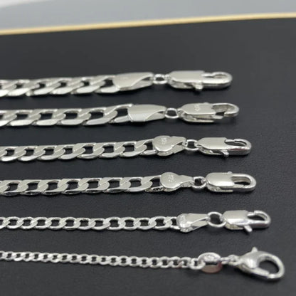 925 Sterling Silver Necklace 2-12mm Width 40-75cm Long Chain Lobster Clasp Men and Women Engagement Jewelry