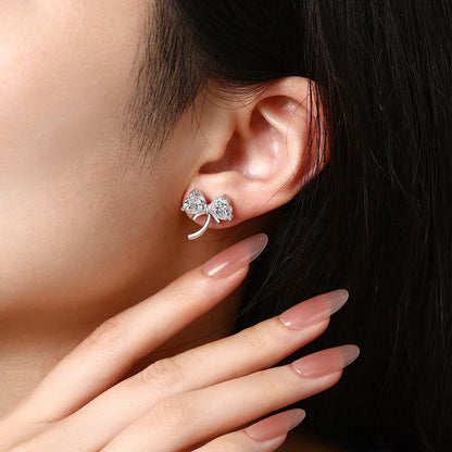 Original Bow Earrings S925 Silver Heart Cut Moissanite Stud Earring for Women Romantic Dainty Party Jewelry Gift Choice