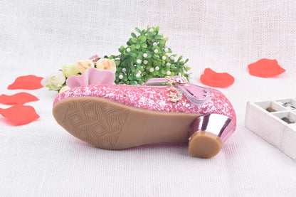 Spring Children Shoes Girls High Heel Princess Dance Sandals Kids Shoes Glitter Leather Fashion Girls Party Dress Wedding Shoes